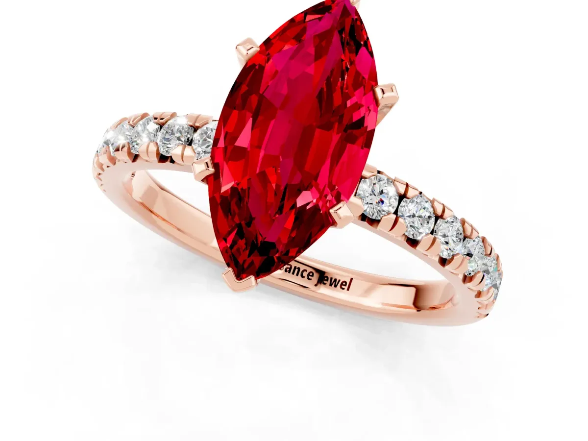 Marquise Cut Ruby Solitaire Pavé Engagement Ring with Round Band and Prong Setting Rose gold