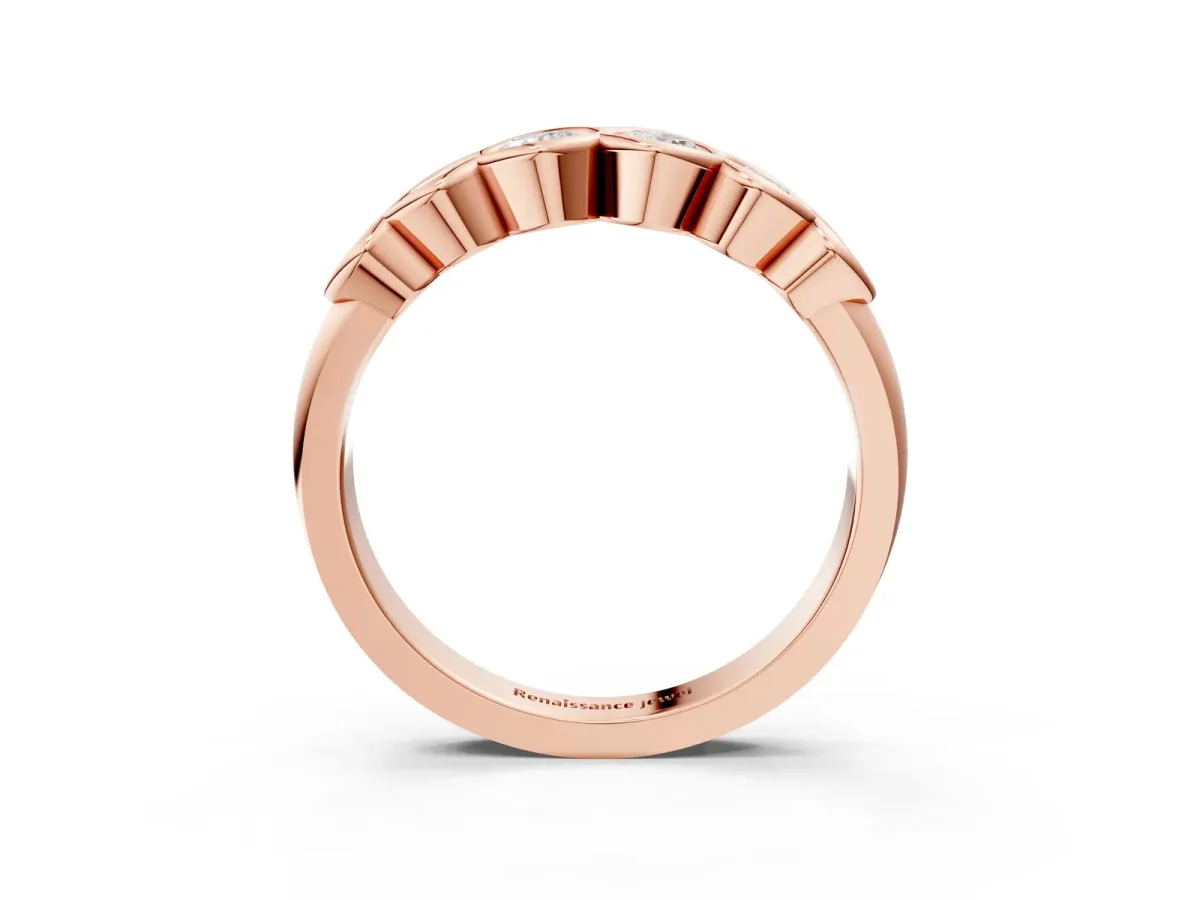 Round Diamond Scalloped Bezel Set Eternity Band Rose gold