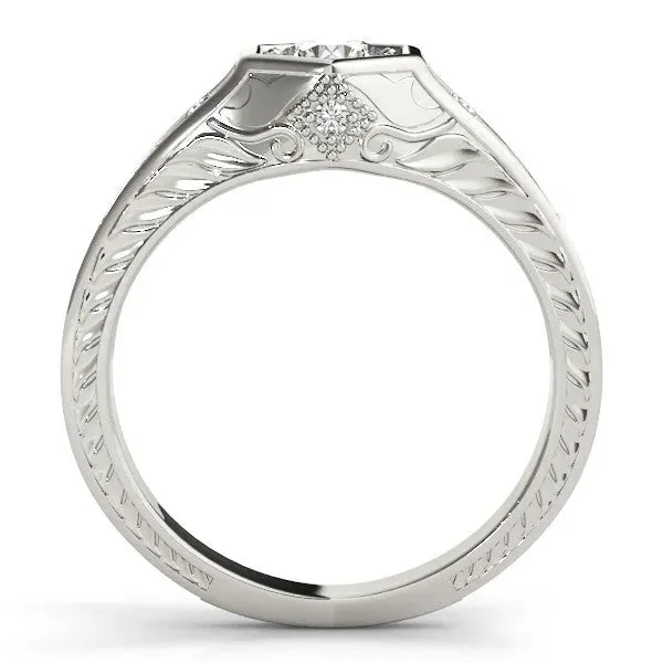 Hexagonal Bezel Marquise Cut Diamond Engraved Band Prong Ring Platinum