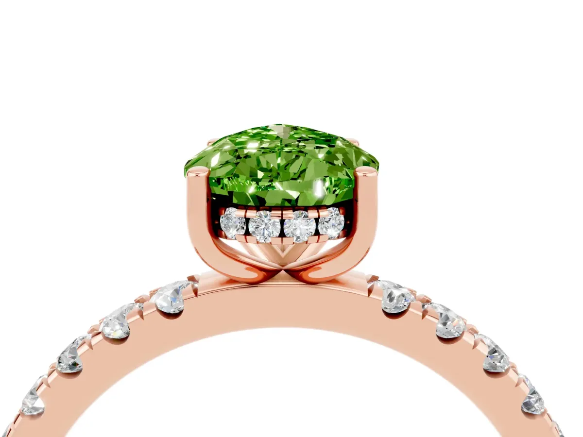 Pear Cut Peridot Pave Band Solitaire Ring with Round and Prong Setting Rose gold