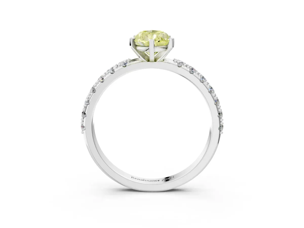 Fancy Yellow Pear Cut Diamond Solitaire Pavé Band with Four-Prong Setting Silver