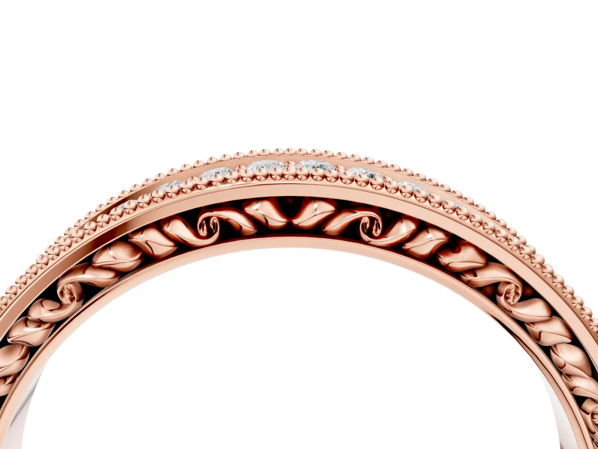 Pavé Round Diamond Eternity Band with Milgrain Edge Rose gold