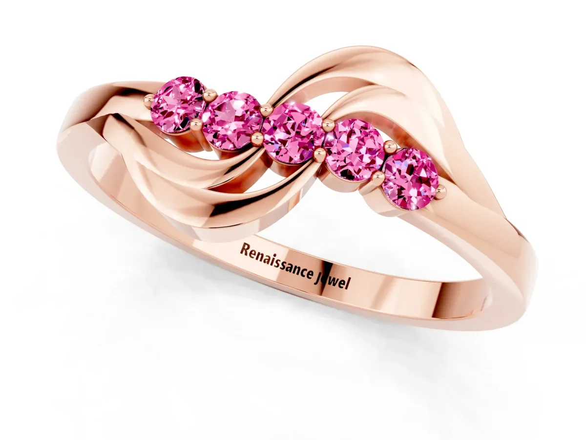 Five-Stone Round Pink Sapphire Crossover Band with Prong Setting Rose gold