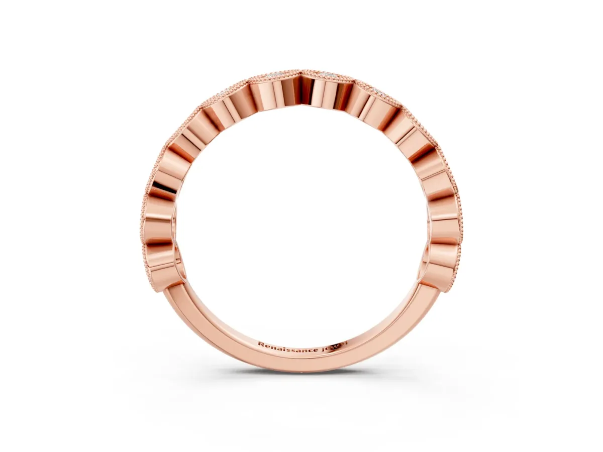 Milgrain Marquise Diamond Eternity Band with Bezel Setting Rose gold