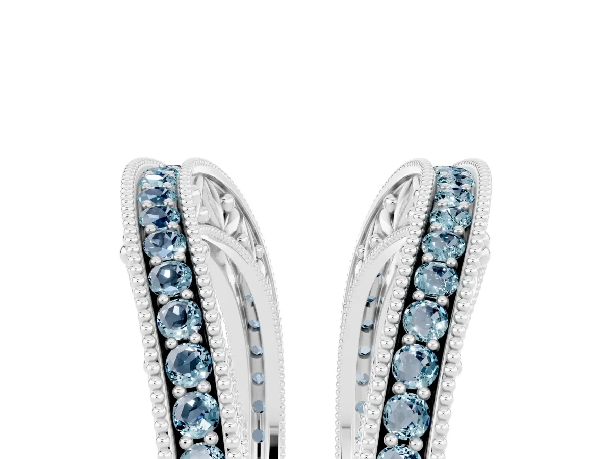 Round Aquamarine Milgrain Eternity Band with Channel Setting Silver