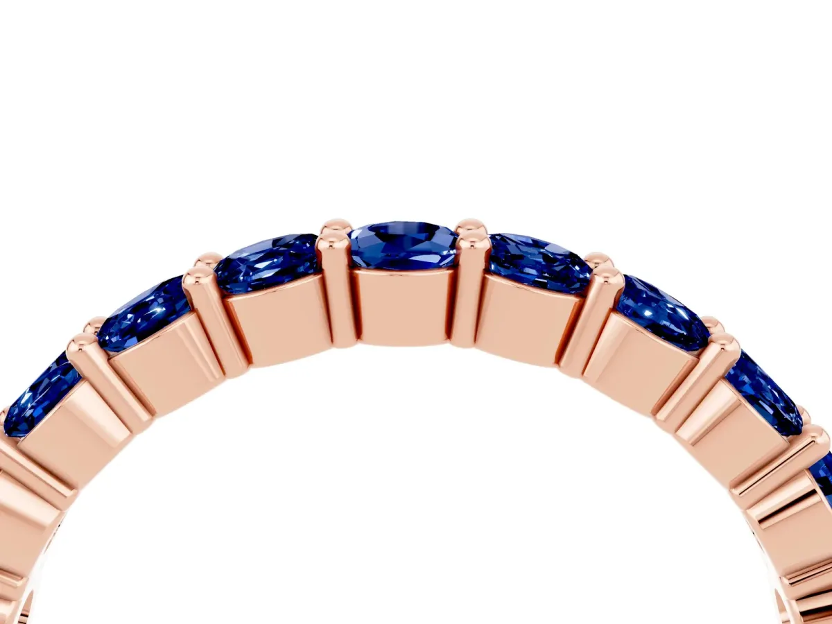 Round Blue Sapphire Half Eternity Band with Prong Setting Rose gold
