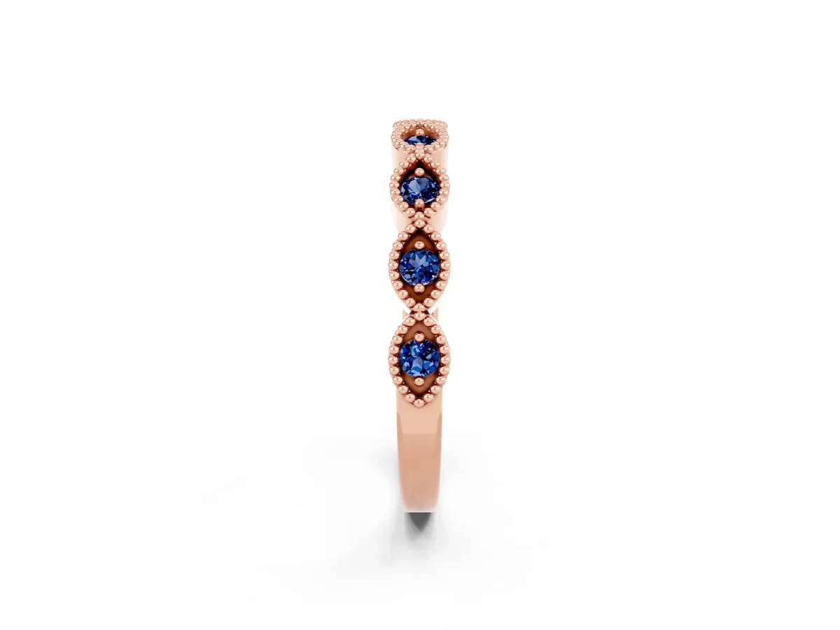 Milgrain Marquise Blue Sapphire Half Eternity Band with Bezel Setting Rose gold