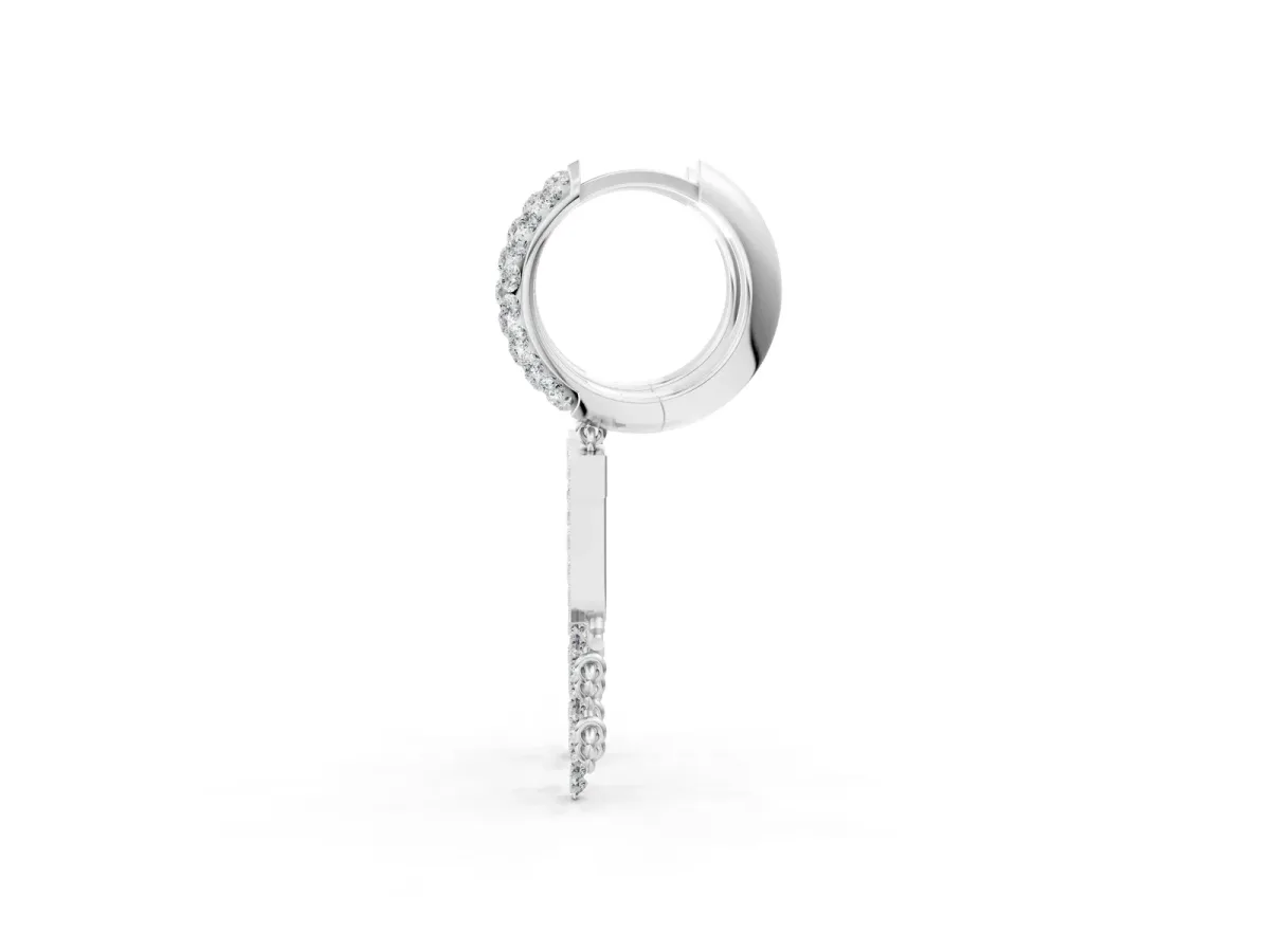 Round Diamond Initial J Huggie Hoop Earrings Platinum