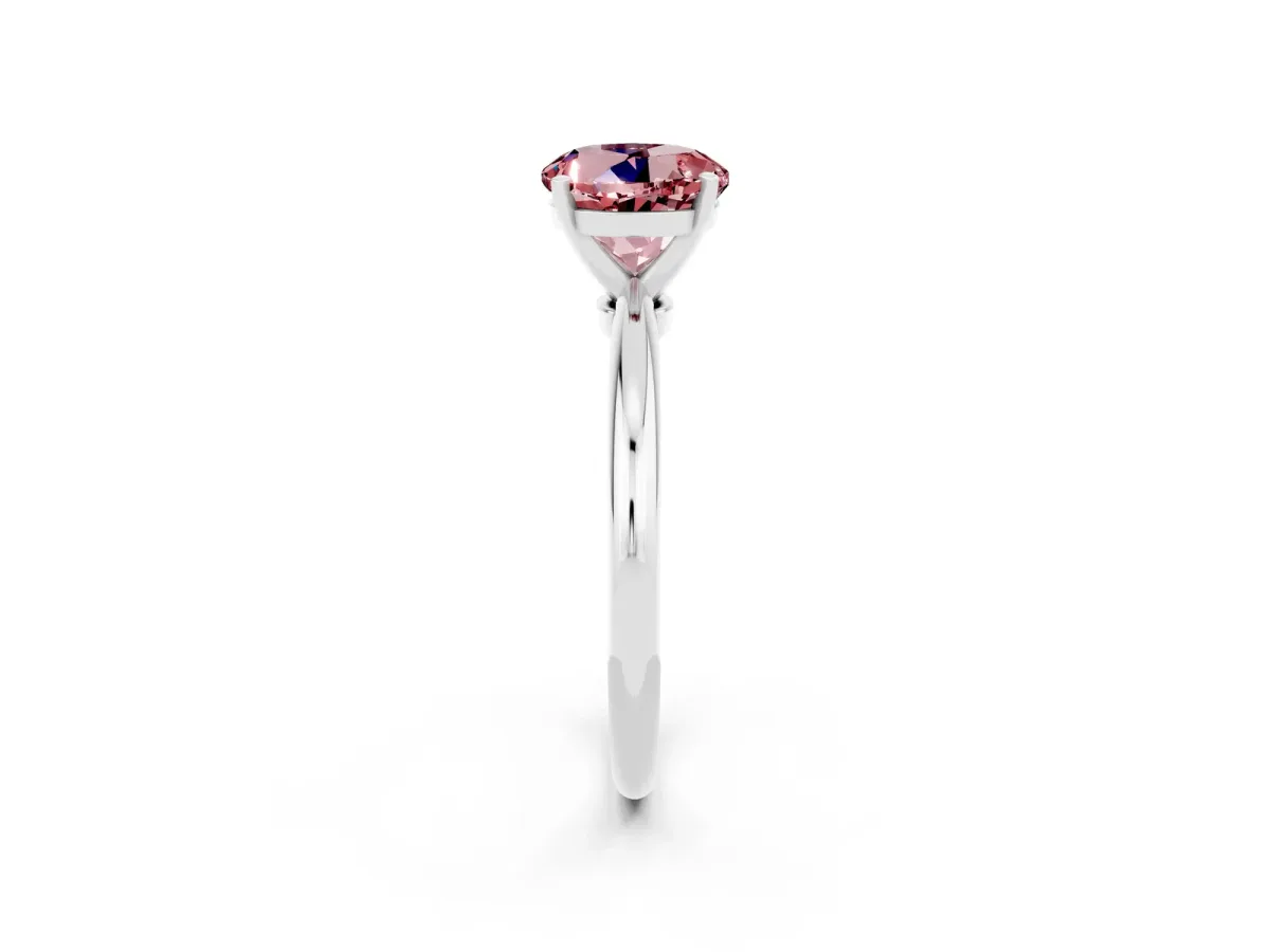 Round Cut Morganite Solitaire Ring with Six-Prong Setting and Classic Band Silver