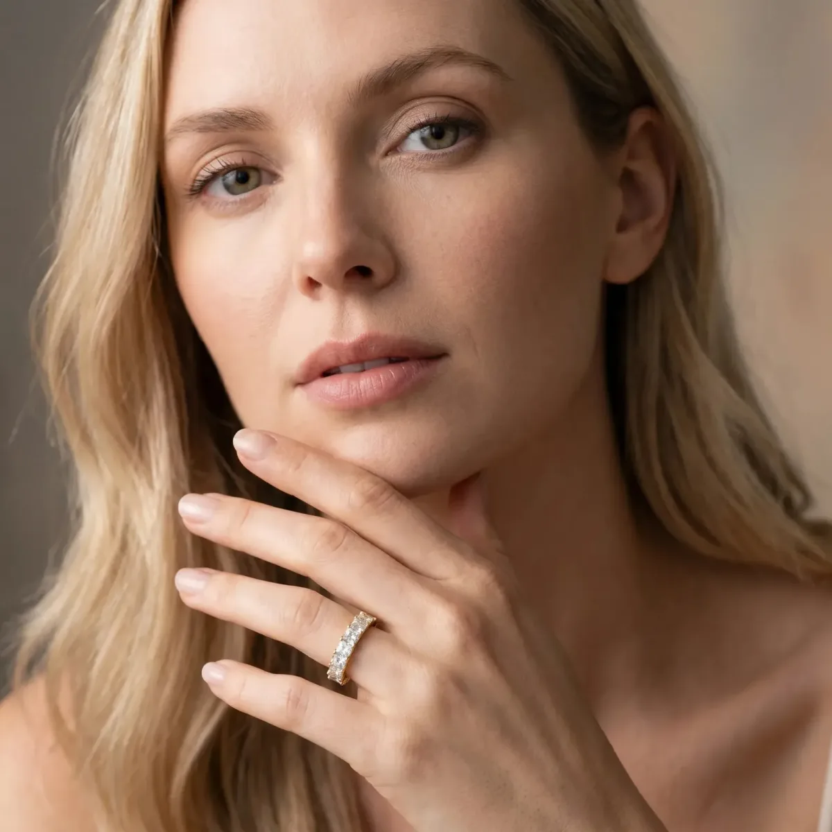 Princess Cut Diamond Eternity Band with Channel Setting and Shared Prong Yellow gold