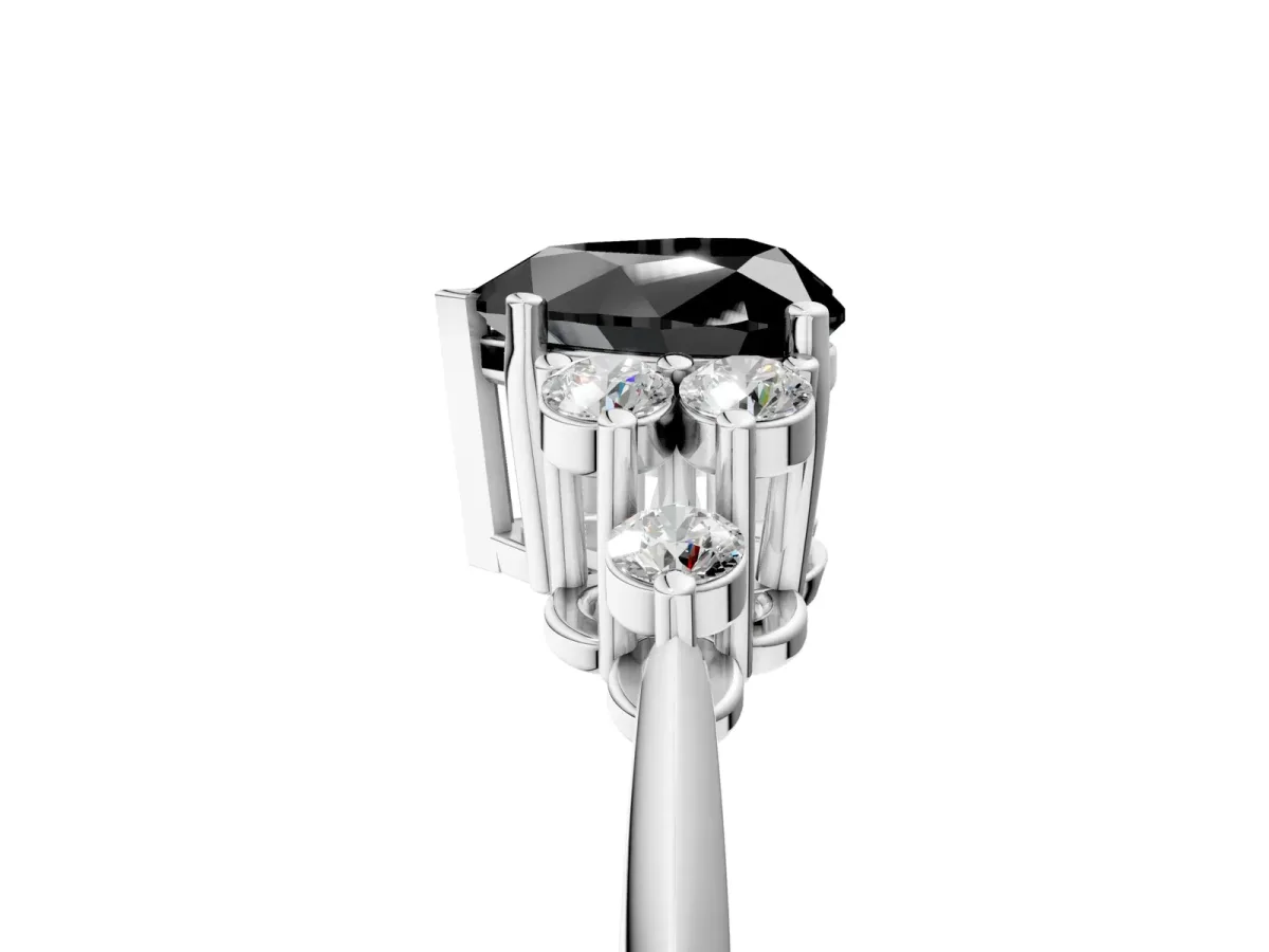 Fancy Black Heart Cut Cut Diamond Cluster Ring with Solitaire Band and Four-Prong Setting Platinum