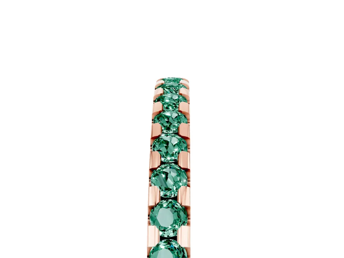 Round Green Sapphire Pavé Set Eternity Band with Micro Prong Setting Rose gold