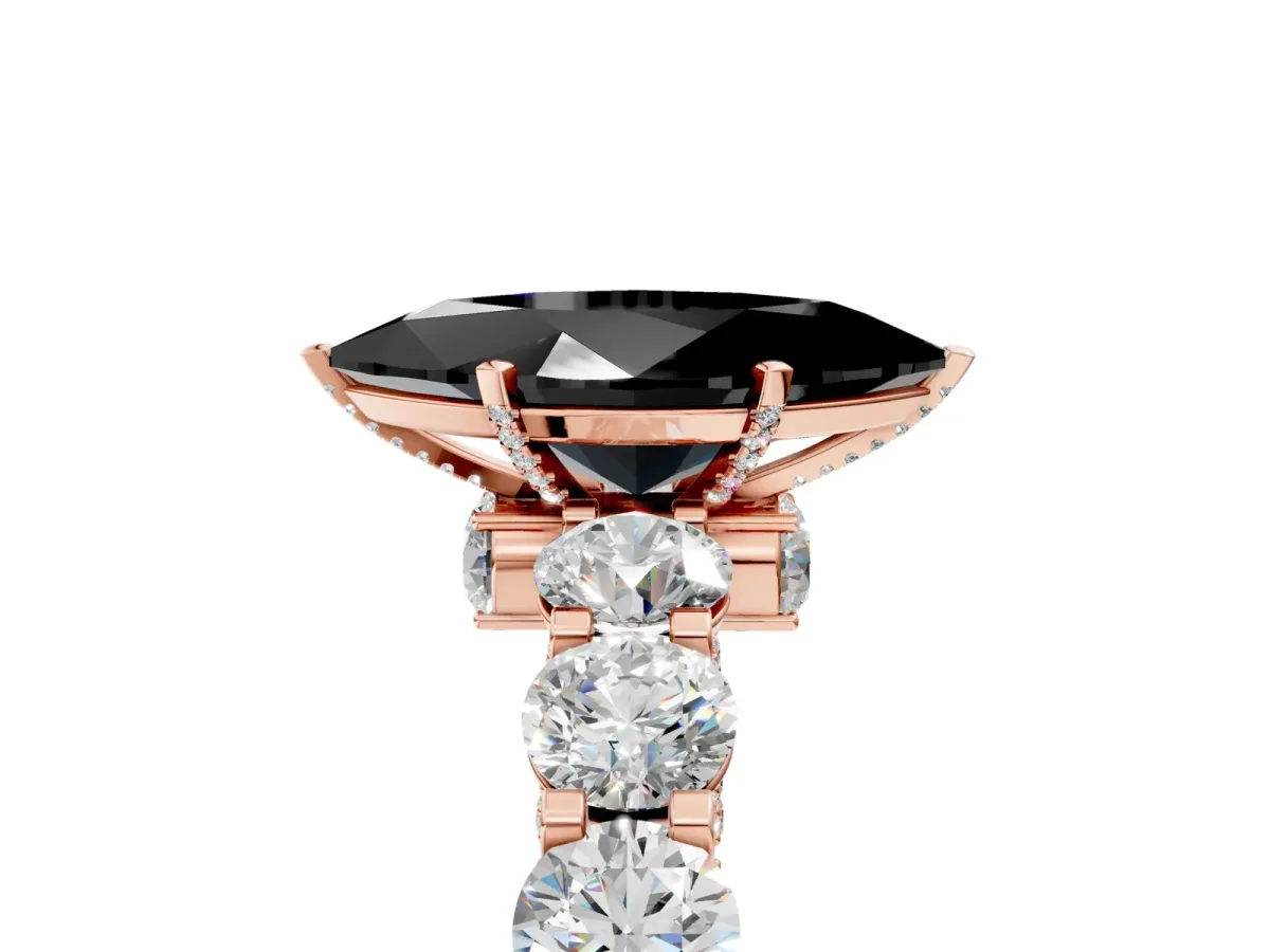 Fancy Black Marquise Cut Diamond Side Stone Engagement Ring with Four-Prong Setting Rose gold