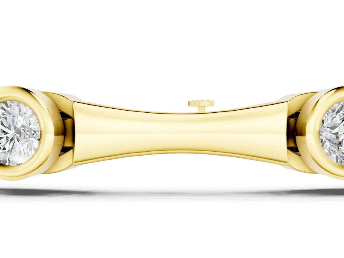 Bezel Set Round Diamond Bamboo Link Bracelet Yellow gold