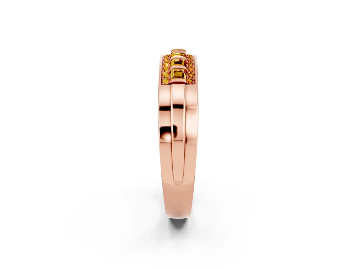 Bar-Set Princess Cut Citrine Pavé Band Rose gold