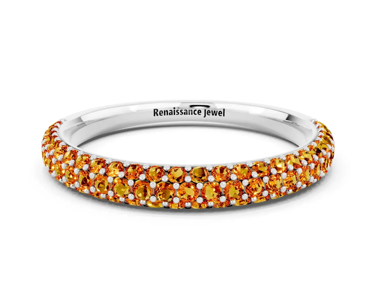 Round Citrine Pavé Eternity Band with Shared Prong Setting Platinum