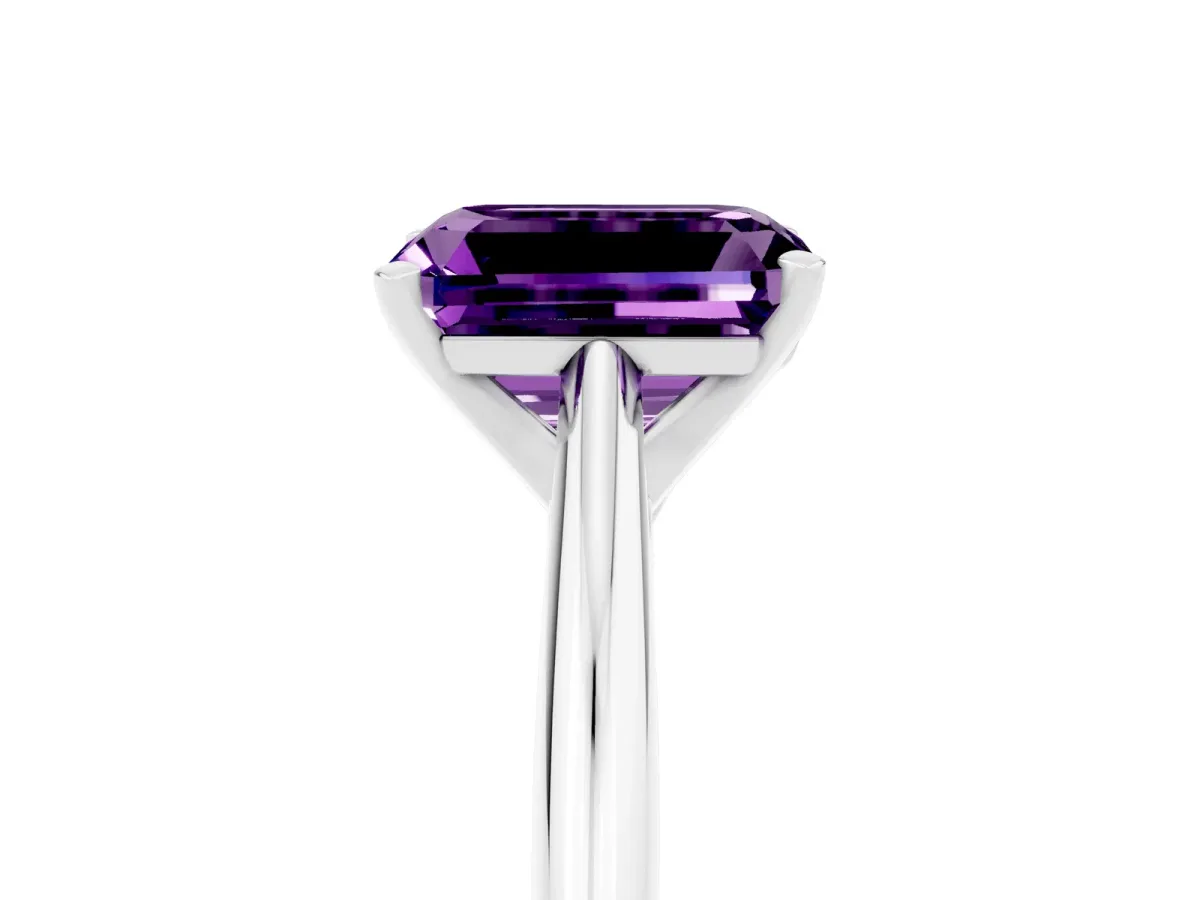 Emerald Cut Amethyst Solitaire Engagement Ring with Cathedral Setting and Four-Prong Mount White gold