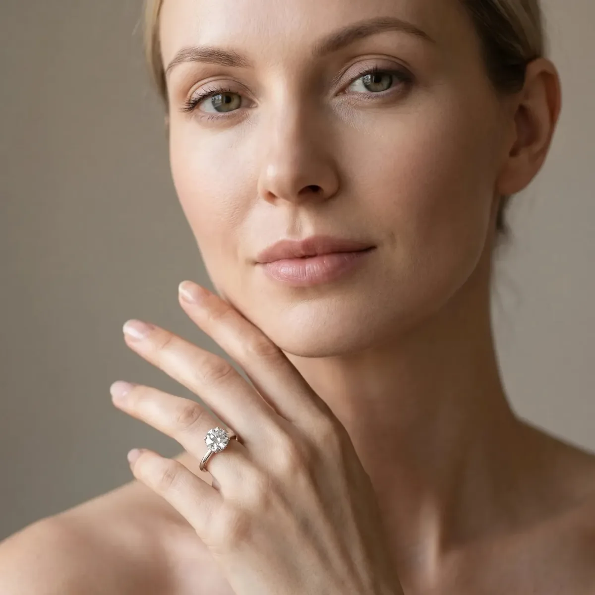 Round Cut Diamond Solitaire Ring with Classic Band and Four-Prong Setting Silver
