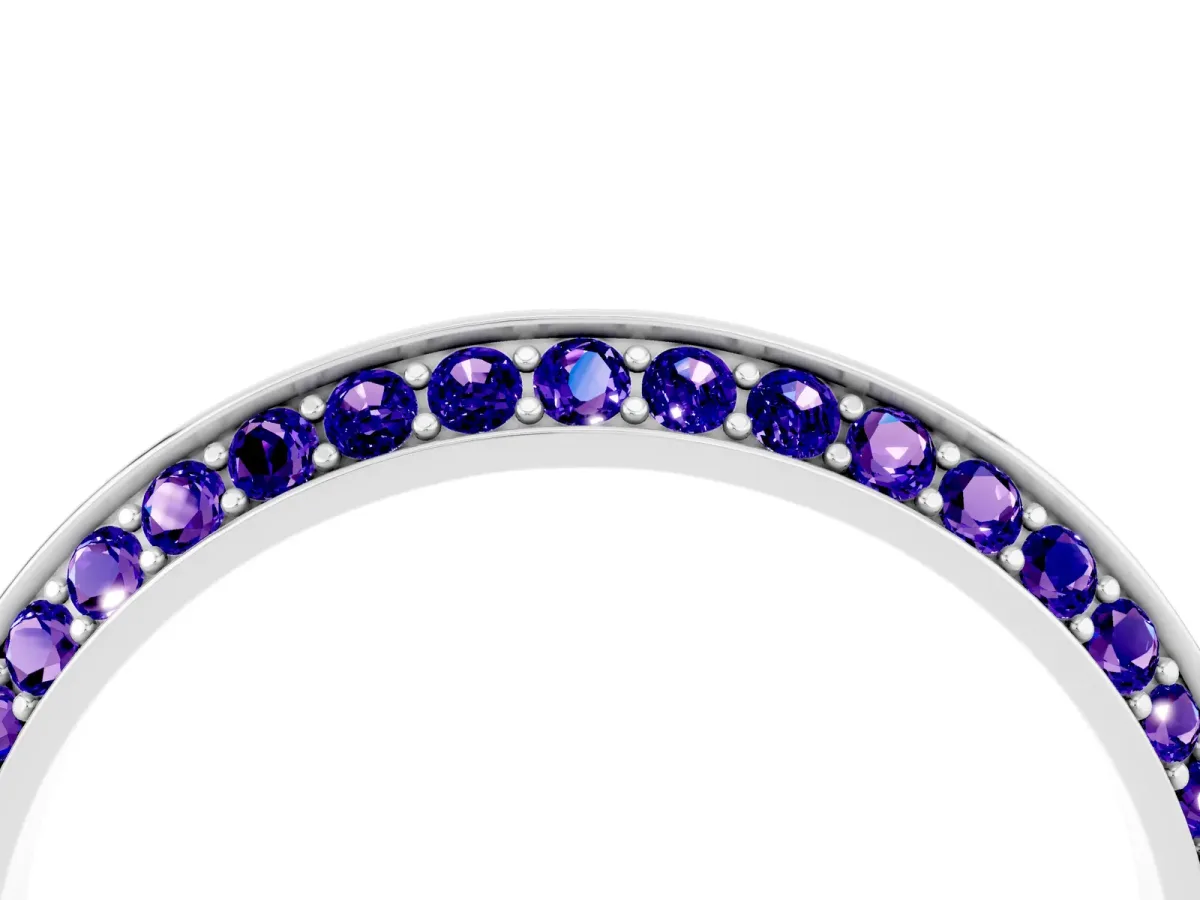 Double Row Pavé Round Tanzanite Eternity Band with Channel Setting Silver