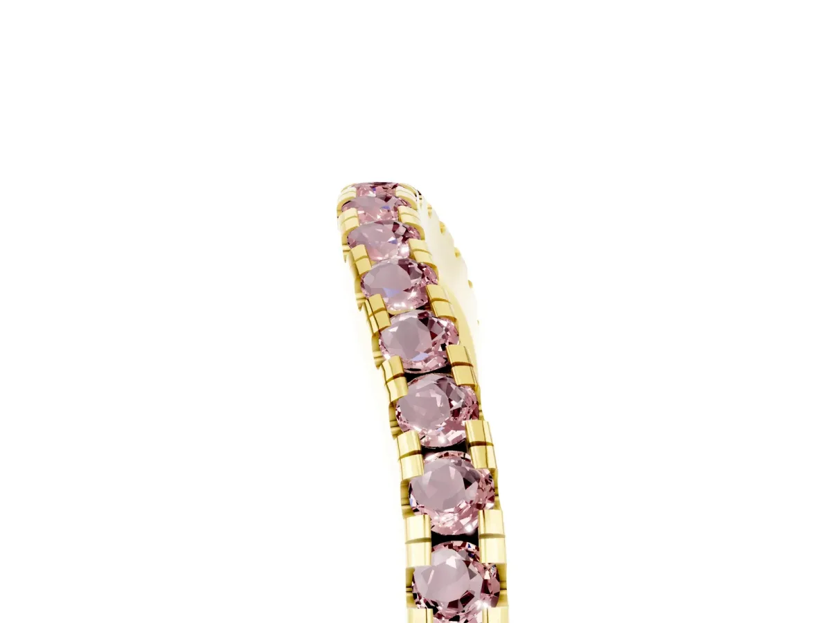 Round Morganite Pavé Half Eternity Band with Shared Prong Setting Yellow gold
