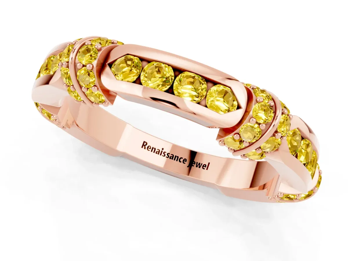 Pavé Round Yellow Sapphire Link Band with Bezel Setting Rose gold