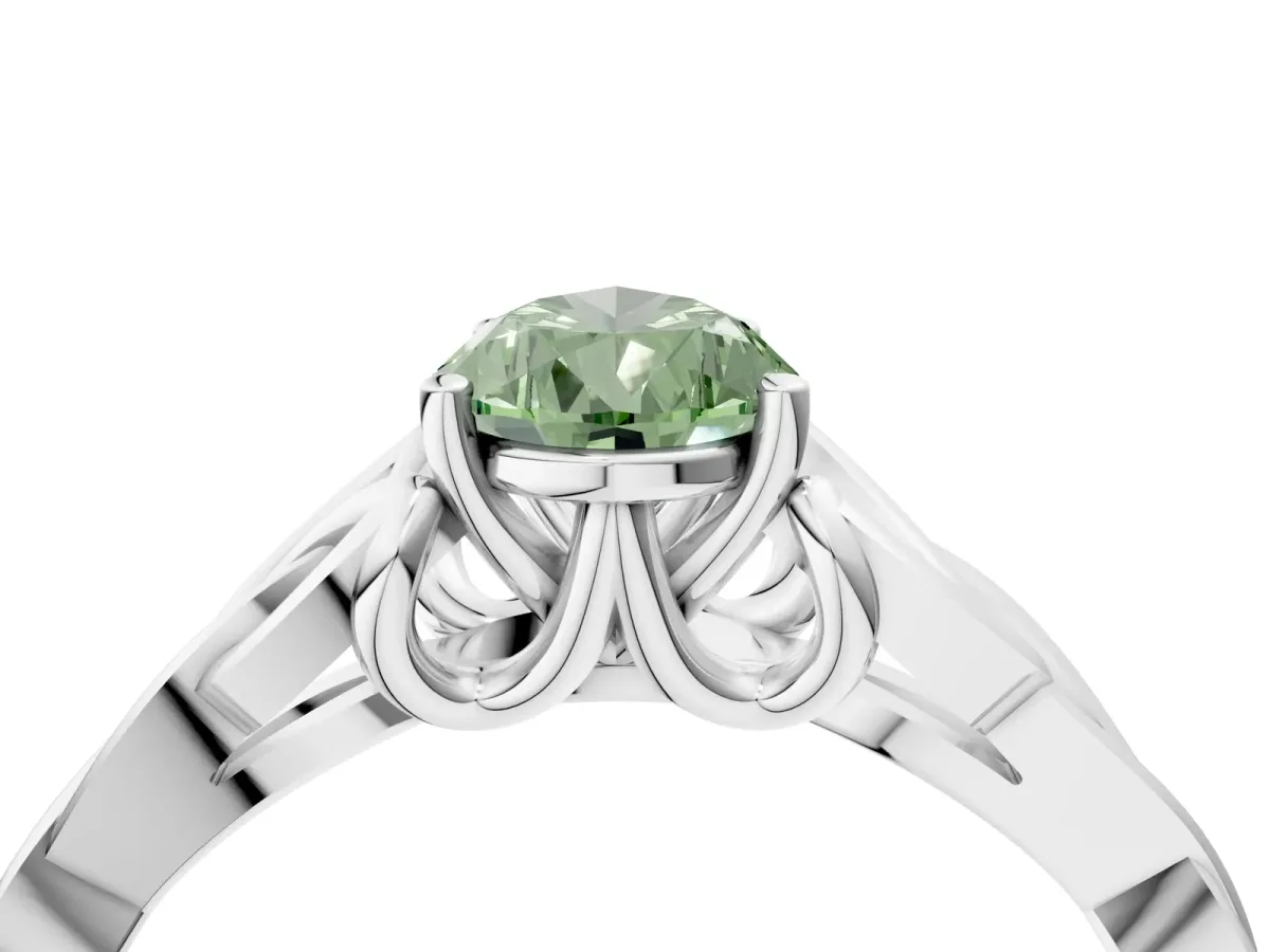Fancy Green Pear Cut Diamond Solitaire Celtic Knot Ring with Four-Prong Setting White gold