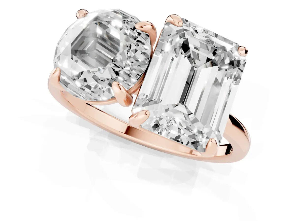 Round and Radiant Toi Moi Ring with Prong Setting and Plain Band Rose gold