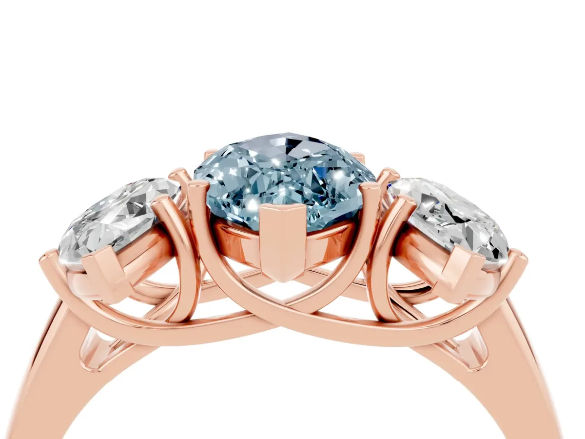 Three-Stone Marquise Cut Aquamarine Engagement Ring with Prong Setting Rose gold