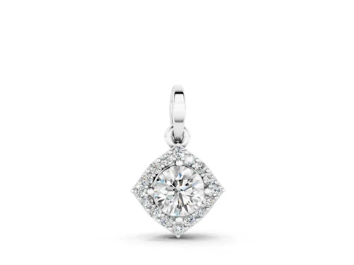 Round Halo Diamond Pendant with Four-Prong Setting Silver