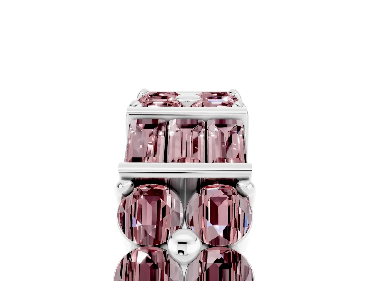Channel Set Round and Baguette Morganite Anniversary Band with Prong Setting Silver