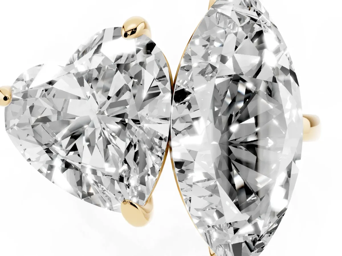 Heart and Marquise Toi Moi Ring with Prong Setting and Micro Pave Band Yellow gold