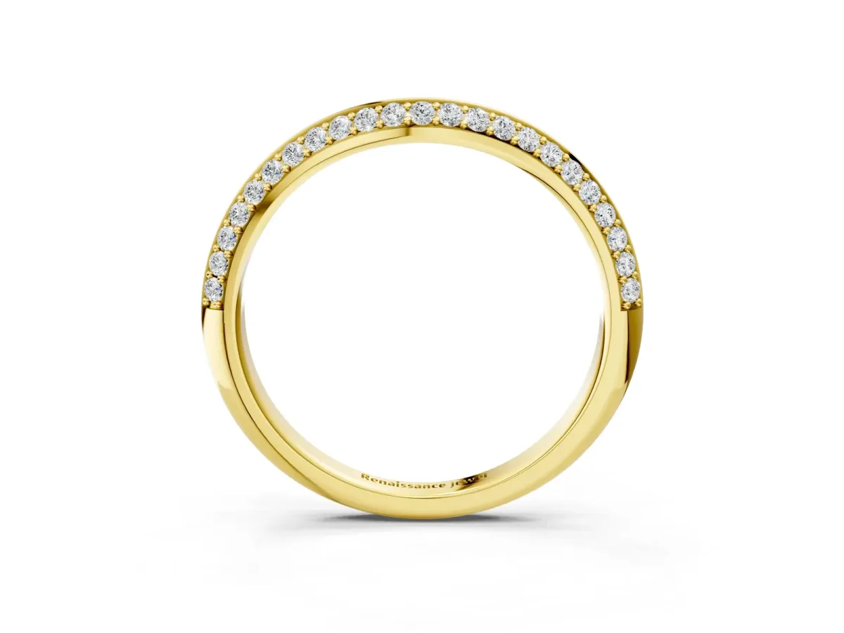 Pavé Round Diamond Wave Band with Shared Prong Setting Yellow gold
