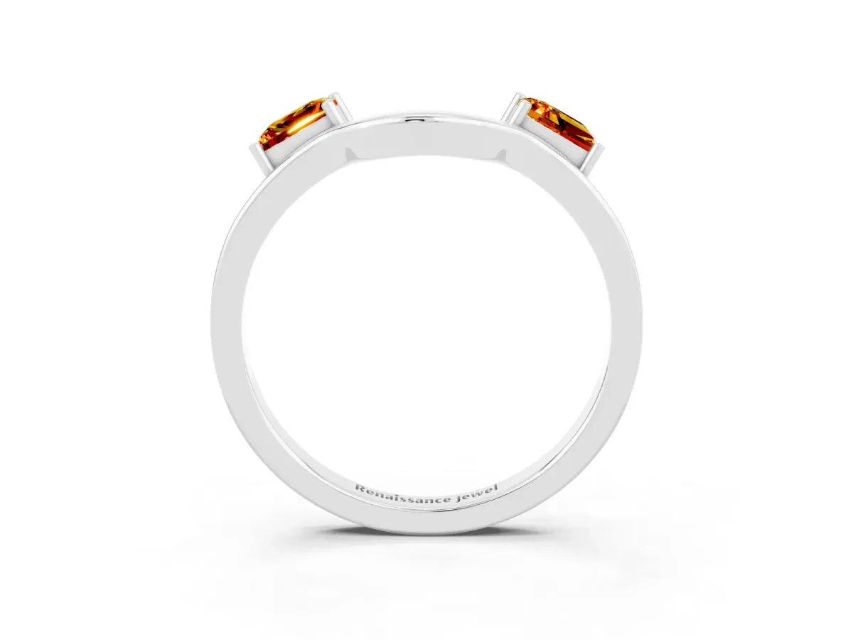 Princess Cut Citrine Two-Stone Open Band Ring with Four-Prong Setting Silver