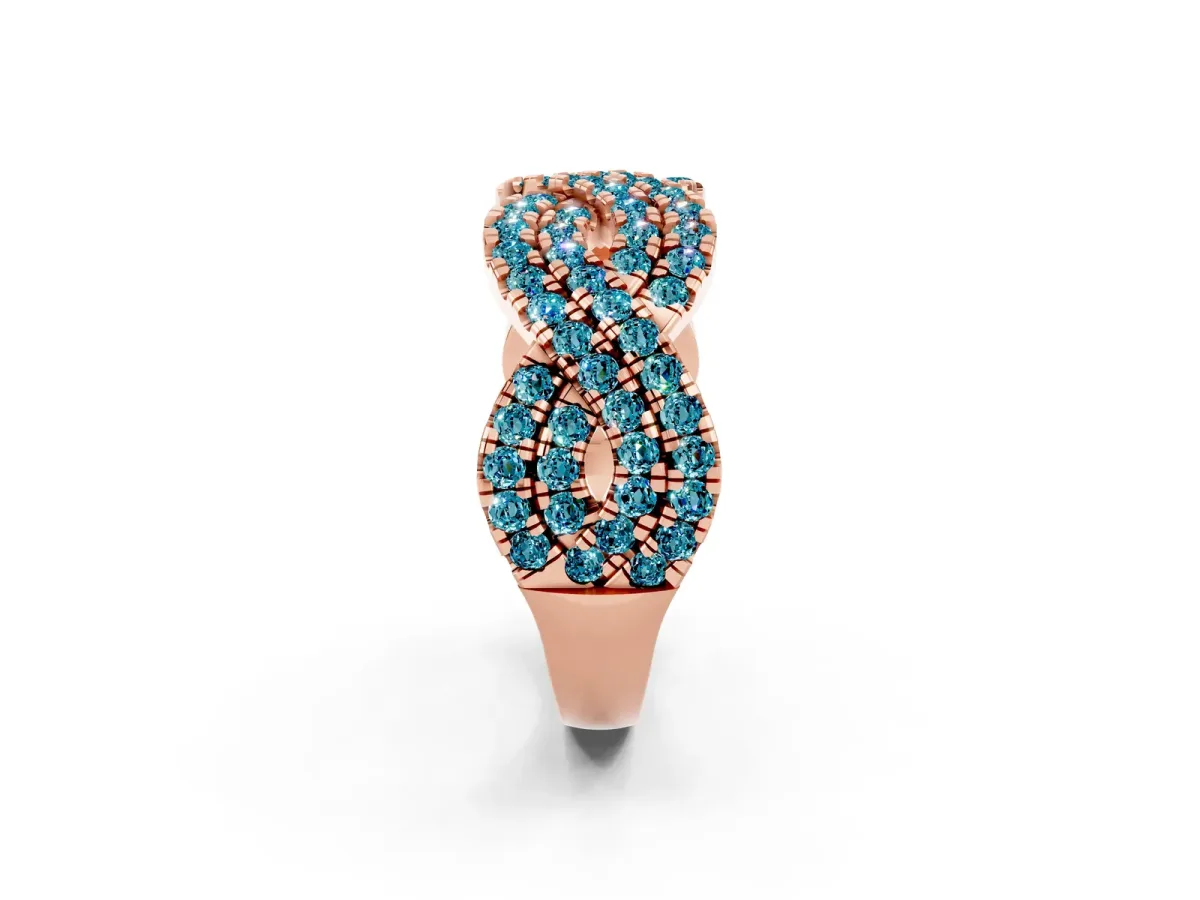 Pavé Round Blue Topaz Infinity Twist Band with Shared Prong Setting Rose gold