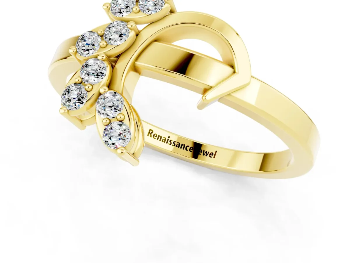 Marquise Moissanite Cluster Bypass Ring with Prong Setting Yellow gold