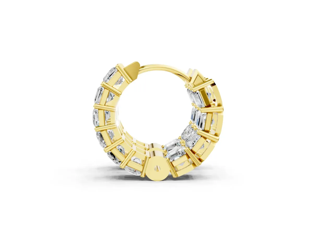Emerald Diamond Huggie Hoop Earrings Yellow gold