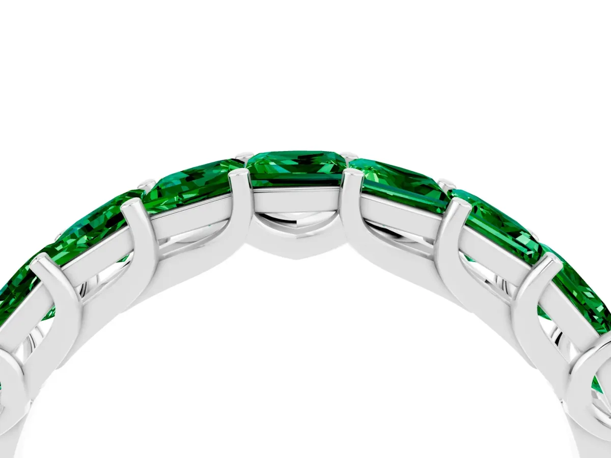Princess Cut Emerald Channel-Set Eternity Band with Prong Setting Platinum