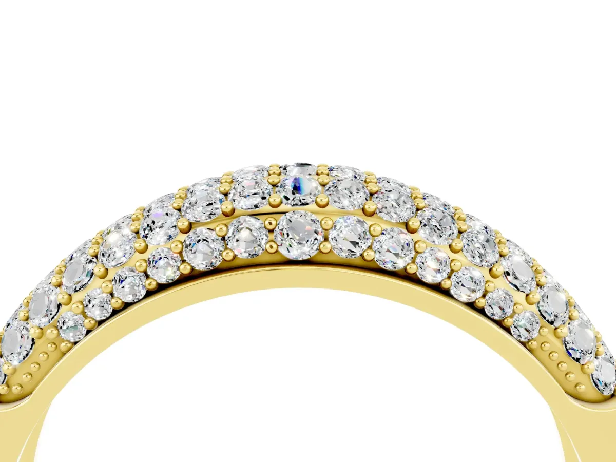 Three-Row Pavé Round Moissanite Dome Band Yellow gold