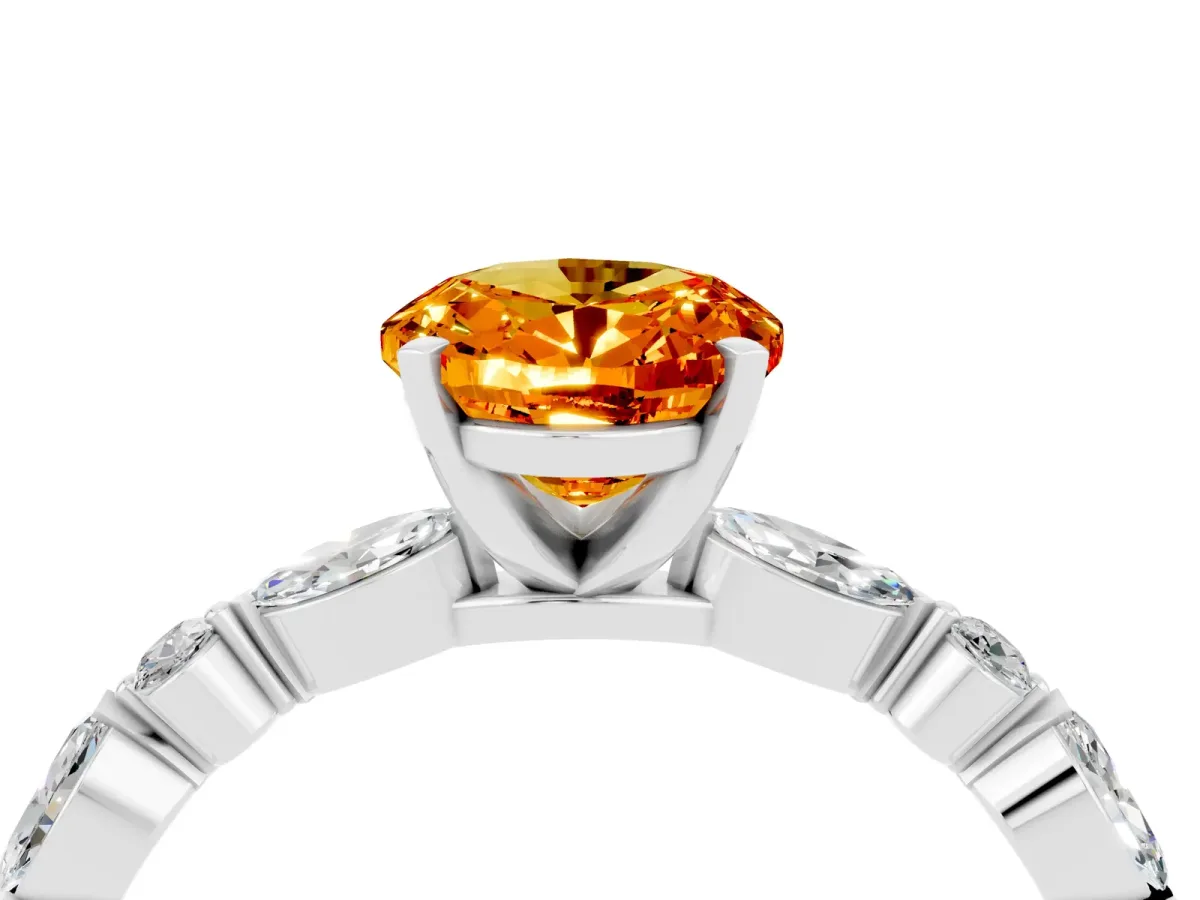 Oval Cut Citrine Ring with Marquise and Round Side Stones and Four-Prong Setting Silver