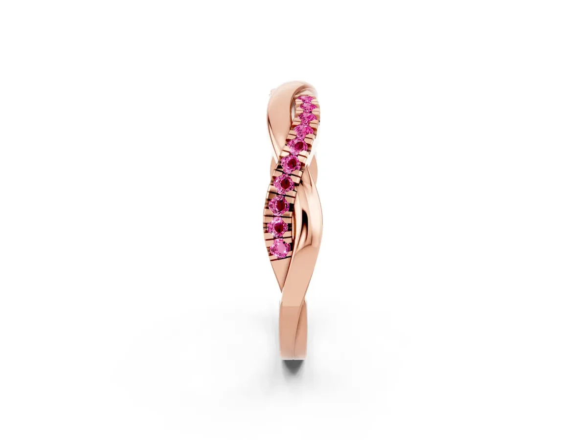 Round Pink Sapphire Twisted Infinity Band with Prong Setting Rose gold