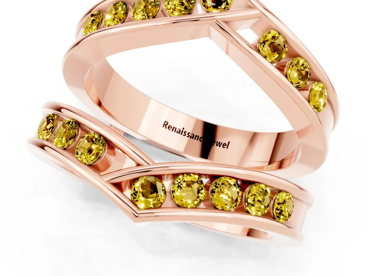 Round Yellow Sapphire Channel-Set Chevron Band Rose gold
