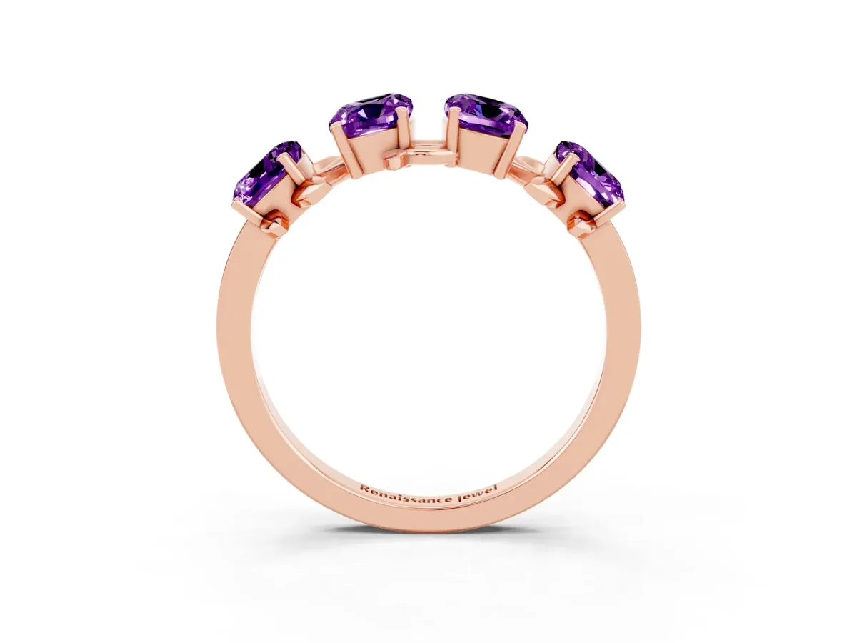 Emerald Cut Amethyst Prong-Set Half Eternity Band Rose gold