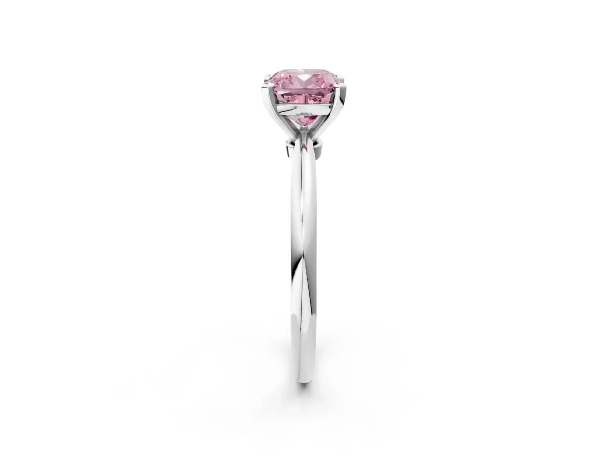 Fancy Pink Cushion Cut Diamond Solitaire Ring with Six-Prong Setting and Classic Band Silver