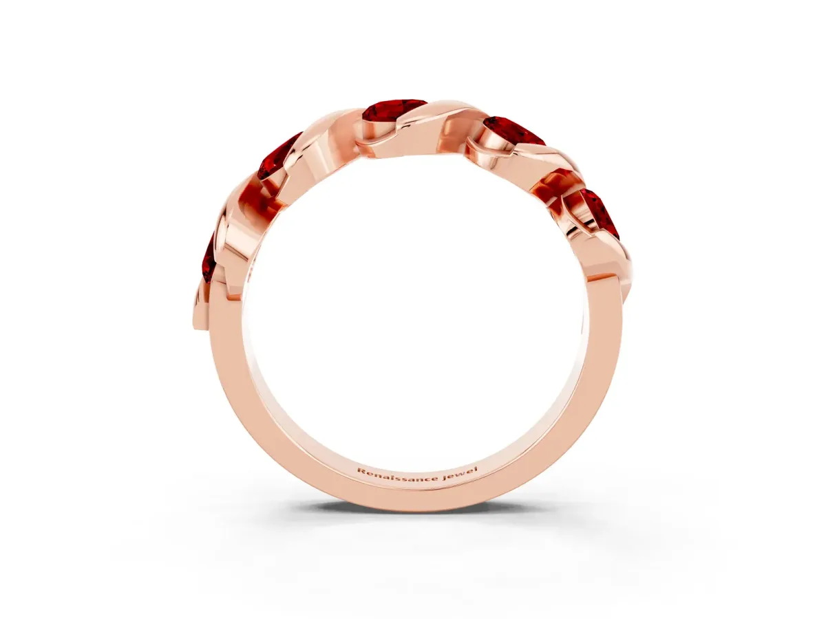Round Ruby Wave Band with Channel Setting and Shared Prongs Rose gold