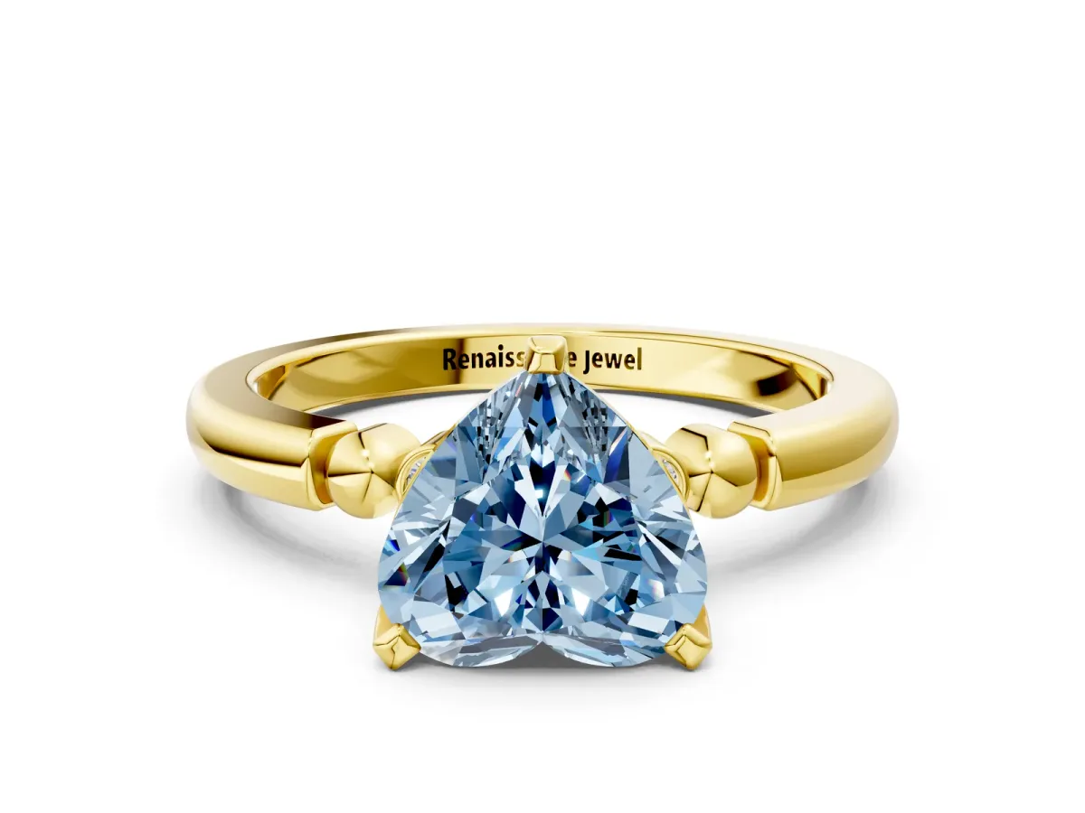 Fancy Blue Heart Cut Solitaire Beaded Band with Four-Prong Setting Yellow gold