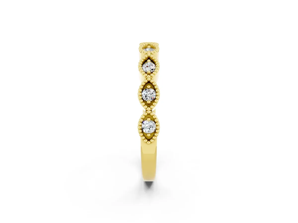 Milgrain Marquise Moissanite Half Eternity Band with Bezel Setting Yellow gold