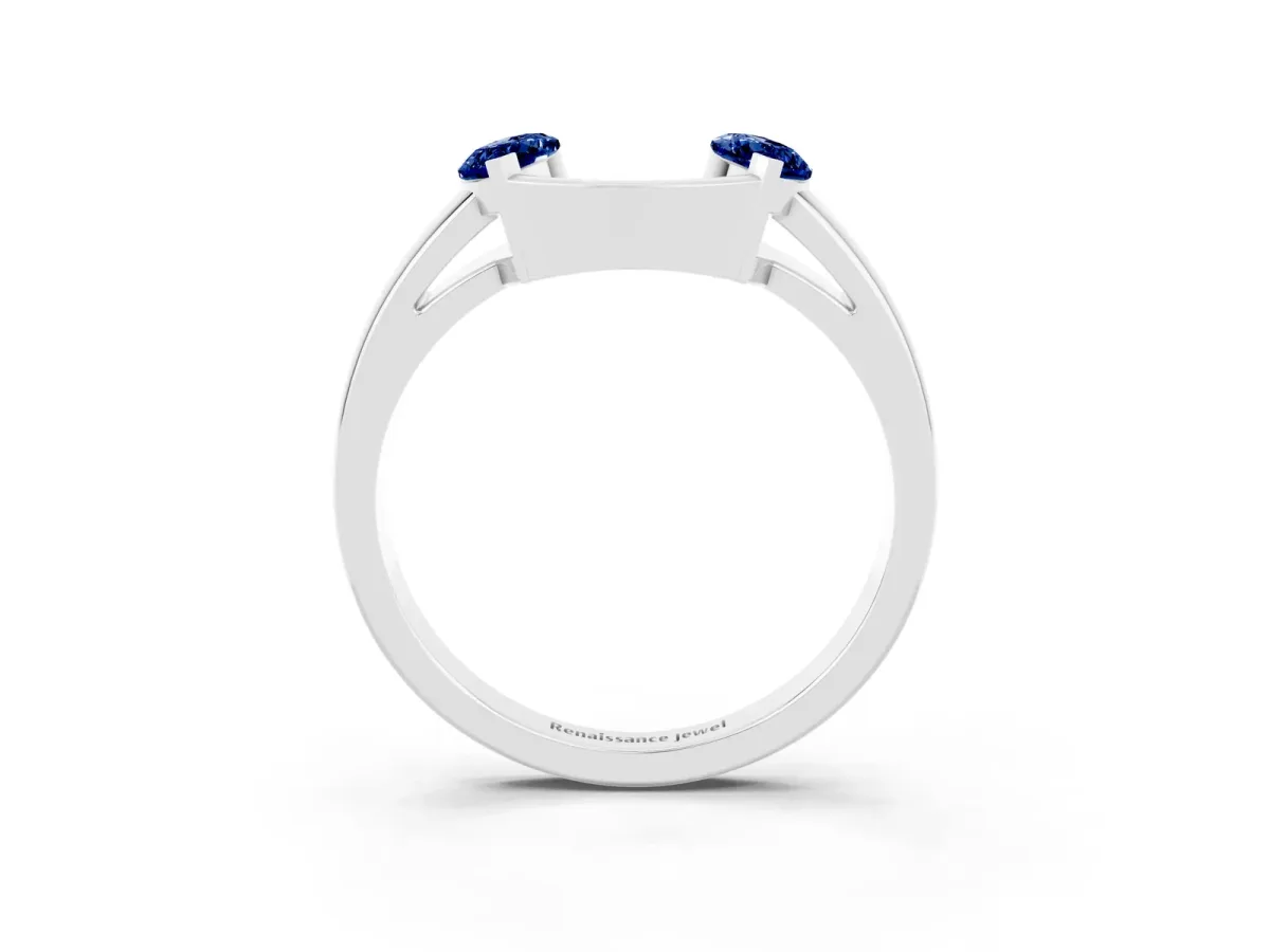 Marquise Blue Sapphire Open Band Ring with Tension Setting Silver