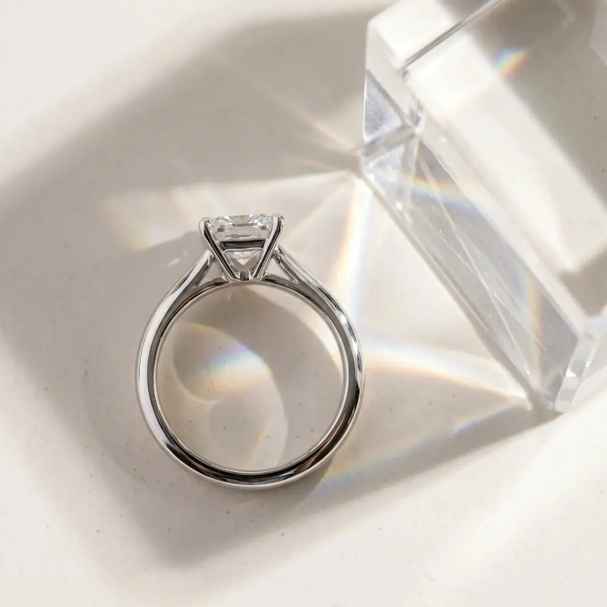 Princess Cut Diamond Solitaire Engagement Ring with Classic Band and Four-Prong Setting Silver