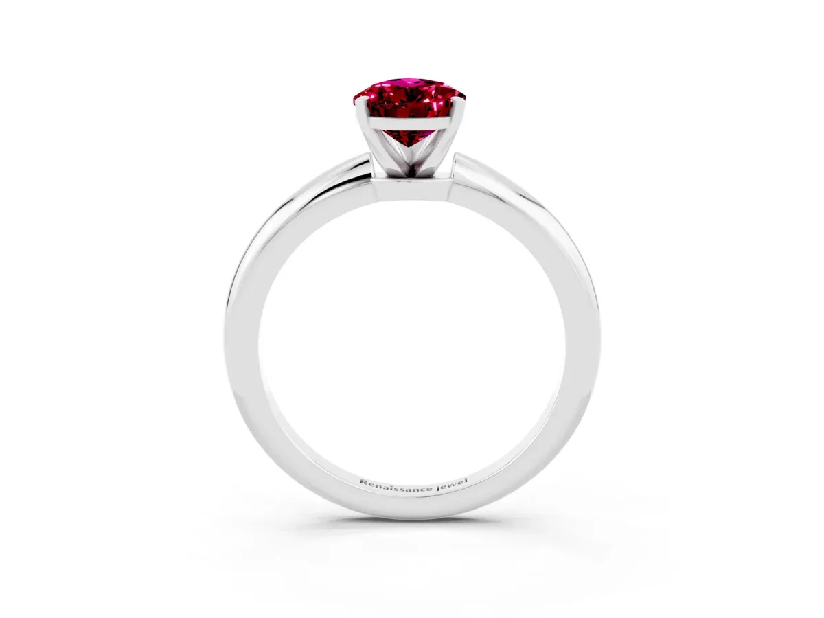 Pear Cut Garnet Solitaire Ring with Six-Prong Setting and Classic Band Platinum