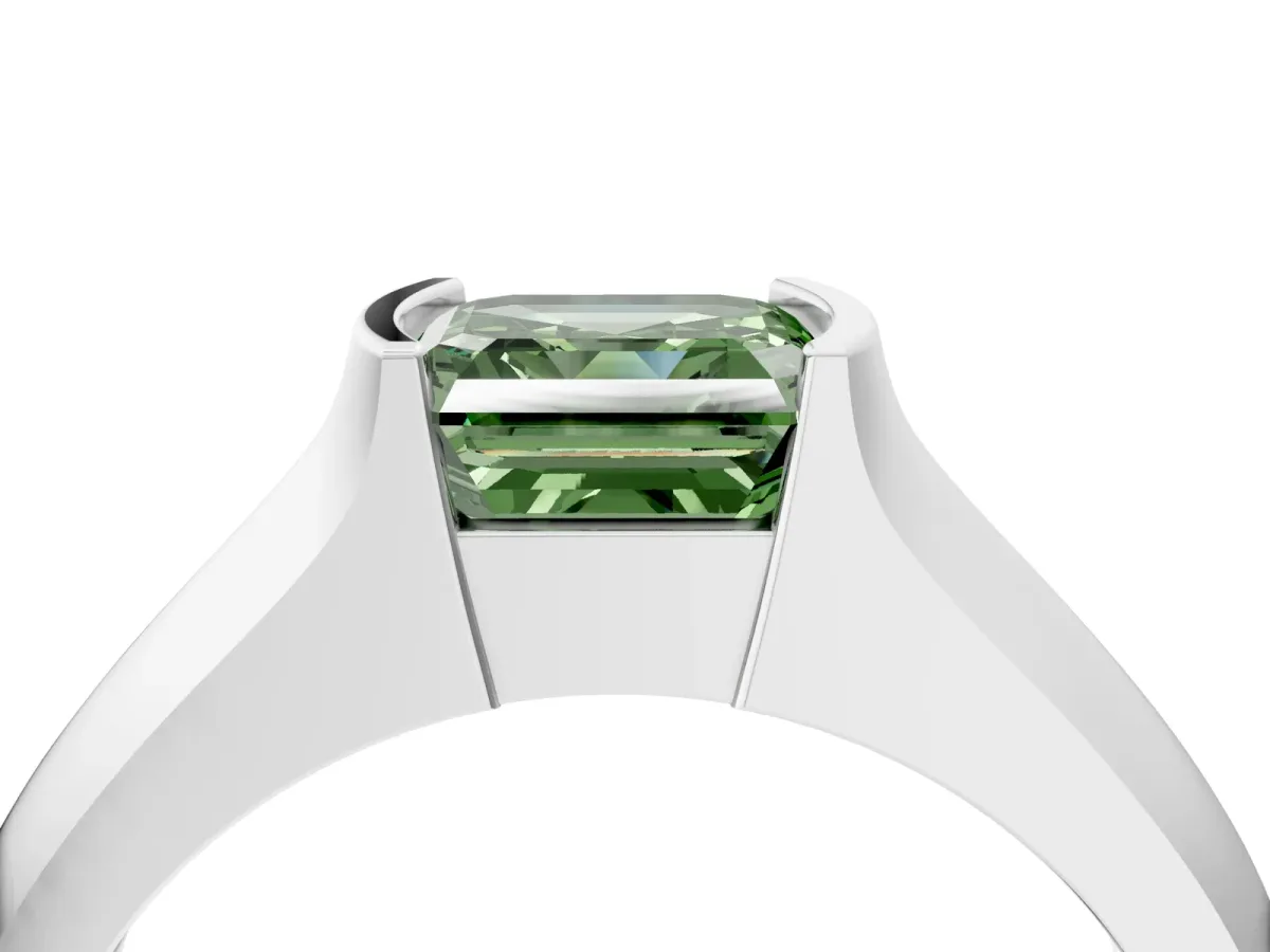 Fancy Green Asscher Cut Solitaire Bezel Set Diamond Ring with Wide Band Platinum